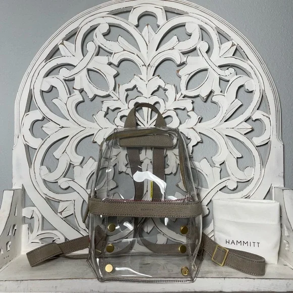 SOLD Hammitt Los Angeles Hunter Medium Clear Backpack Grey Natural Brushed Gold - Picture 6 of 6